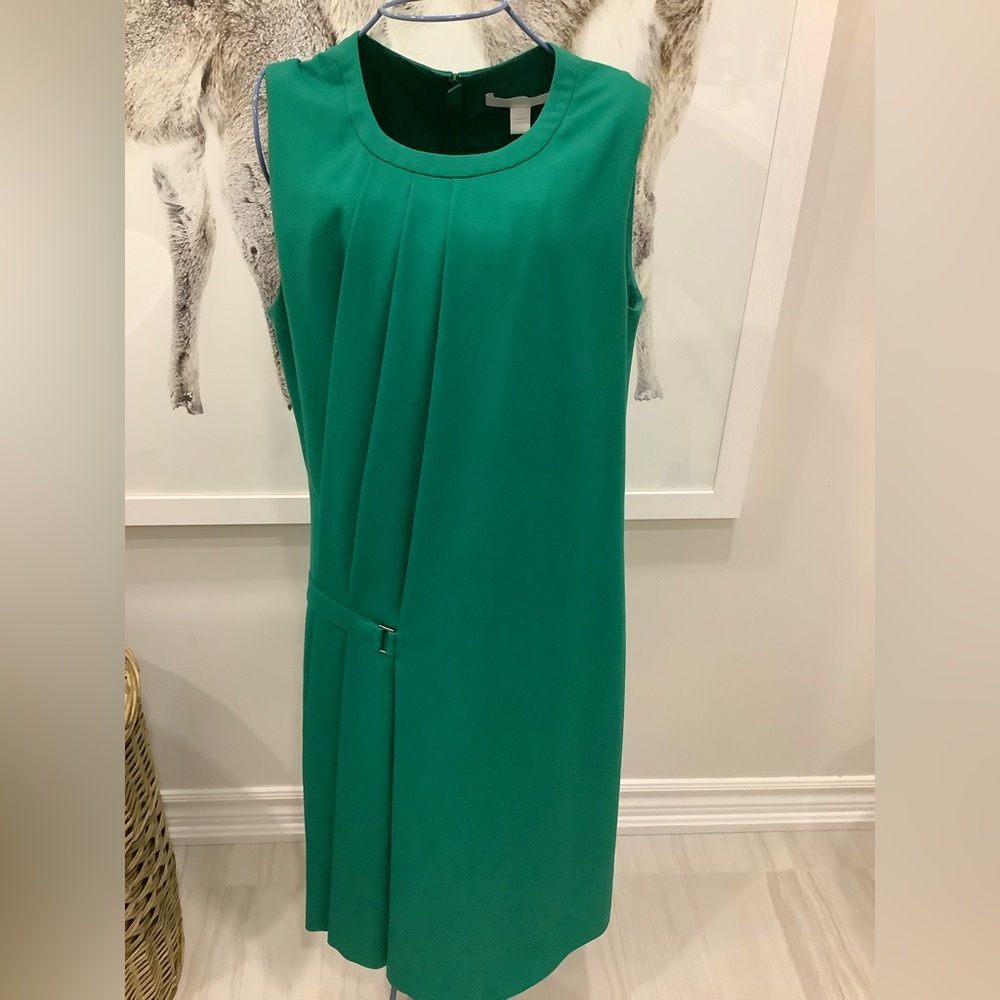 Hugo Boss green dress with pleat and belt detail